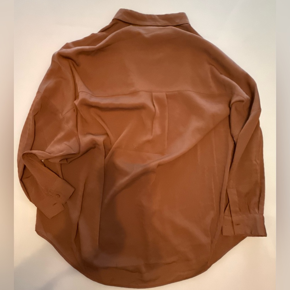 French Connection Clar Rhodes Drape Shirt Blouse Womens Bitter Chocolate Large - Picture 3 of 8